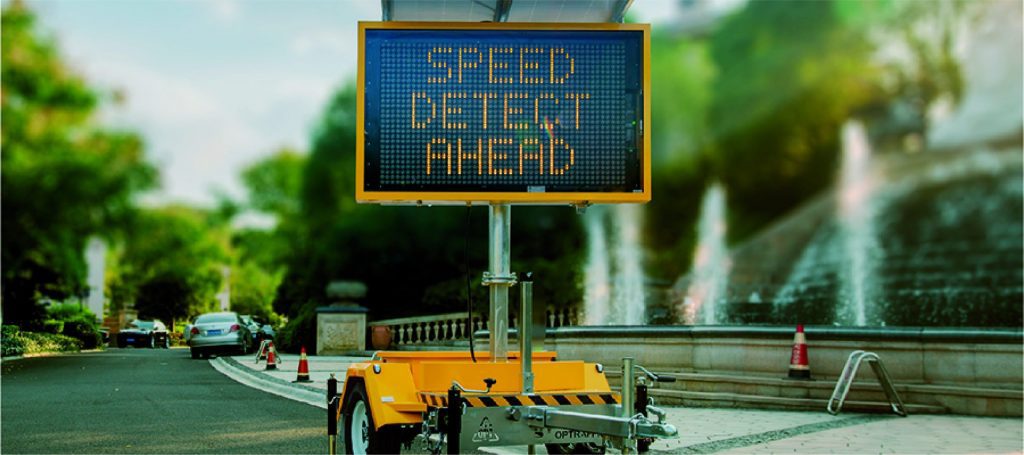 Variable Message Signs with text saying speed detected ahead