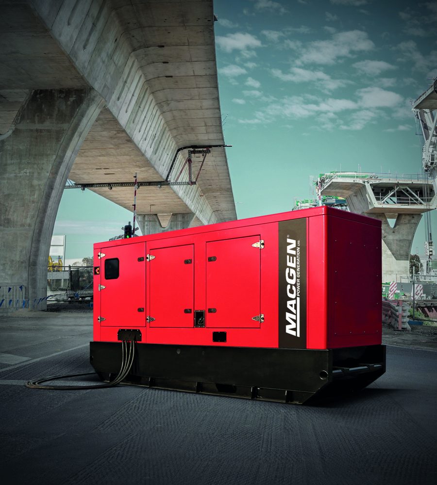 Red MacGen, generator sales Ireland, diesel generator supplying power to a bridge construction site in Northern Ireland